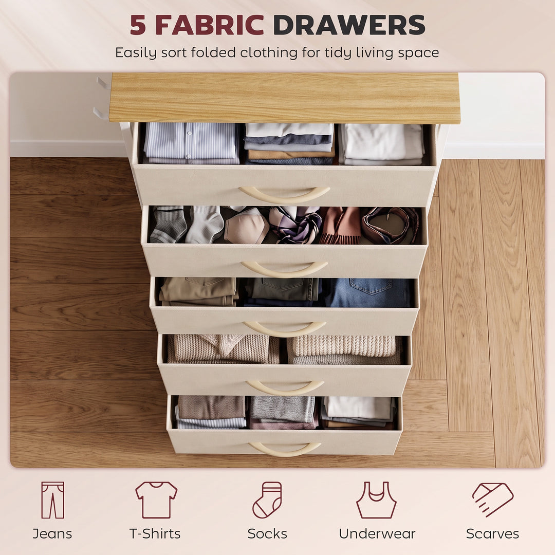 Chest of Drawers, Dresser with 5 Fabric Drawers, Tall Storage Unit - view 4