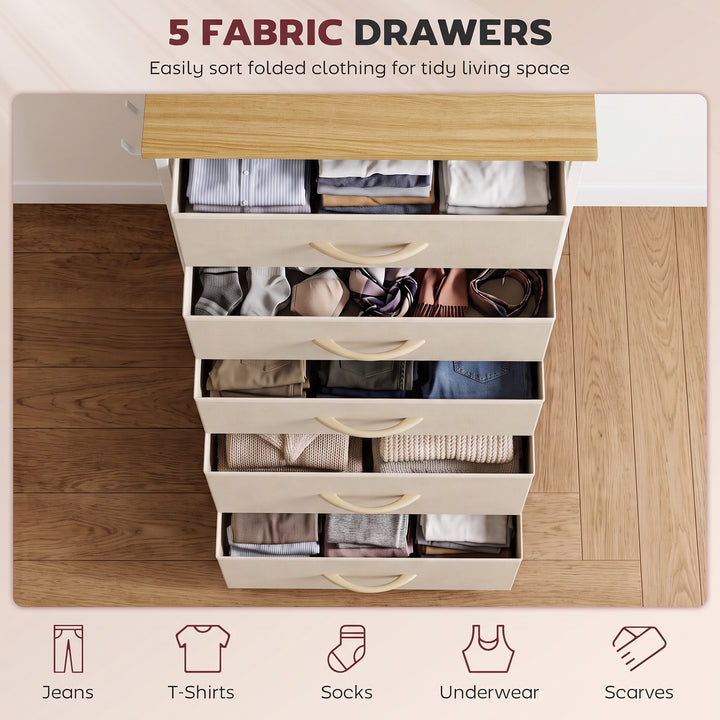 Chest of Drawers, Dresser with 5 Fabric Drawers, Tall Storage Unit - view 4
