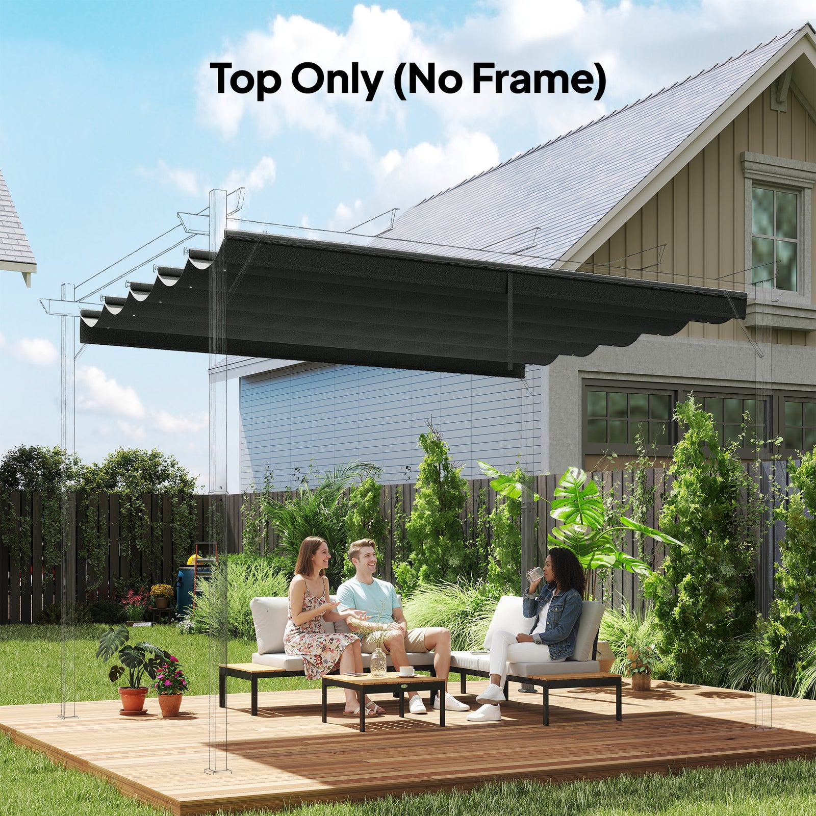 Retractable Pergola Cover, 2.55 x 2.5 m Replacement Canopy Fabric for 