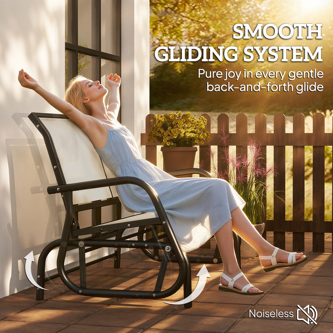 MCL 2-Person Outdoor Glider Bench Patio Double Swing Gliding Chair Loveseat w/Power Coated Steel Frame for Garden Patio Porch, Cream