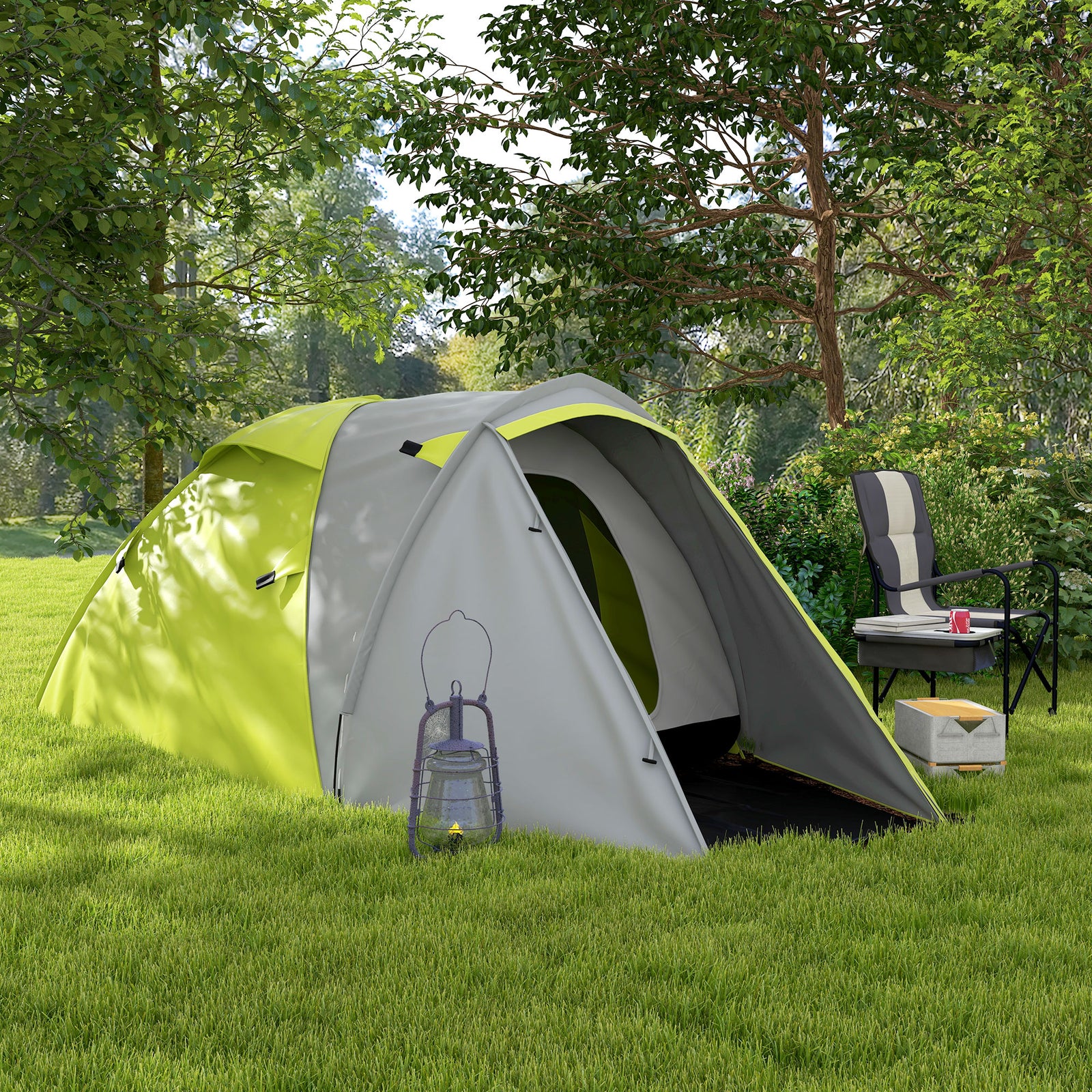 Two-Man Dome Tent, with Front Porch and Accessories - Yellow/Grey