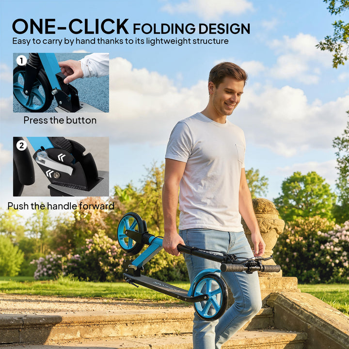 One-click Folding Kick Scooter for 14+ w/ Adjustable Handlebar, Push S