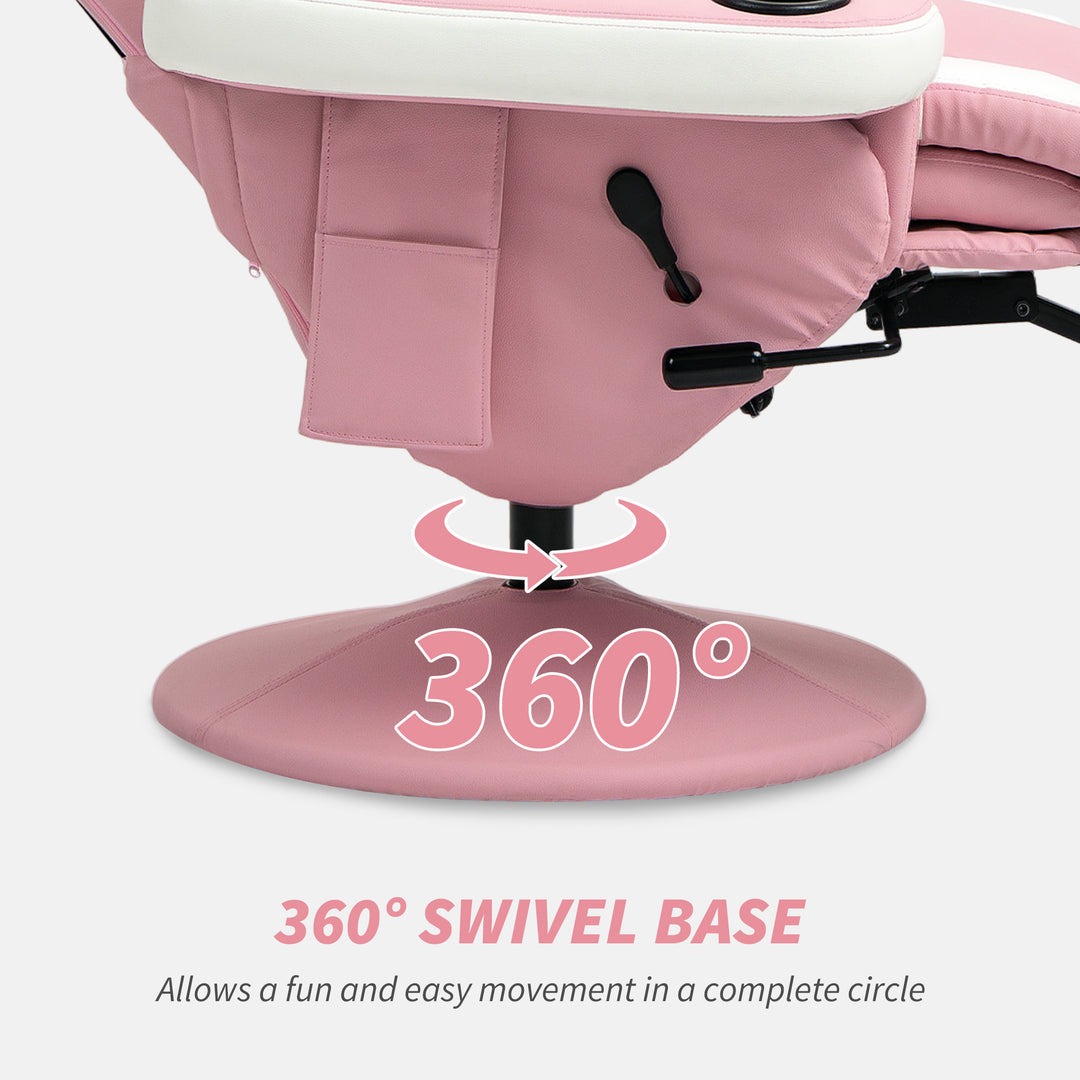 Manual Recliner Armchair PU Leather Lounge Chair w Adjustable Leg Rest, 135° Reclining Function, 360° Swivel, Pink