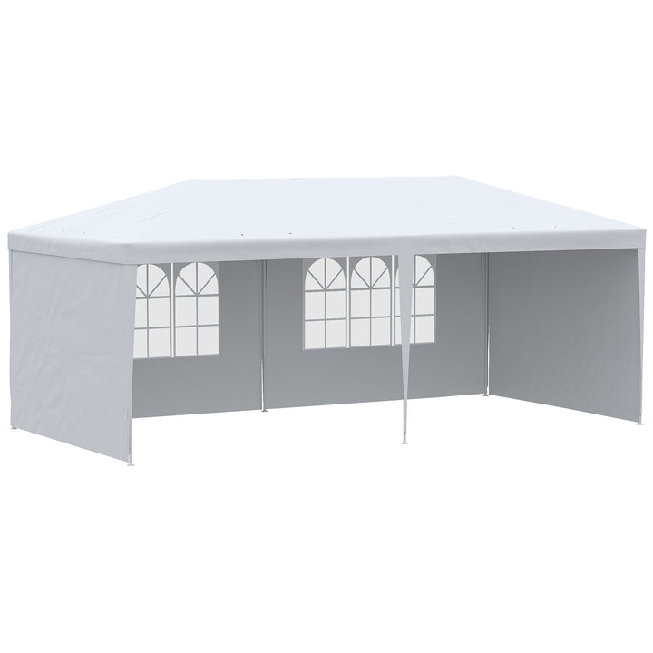 Outsunny 6 x 3 m Party Tent Gazebo Marquee Outdoor Patio Canopy Shelter with Windows and Side Panels White | Aosom UK