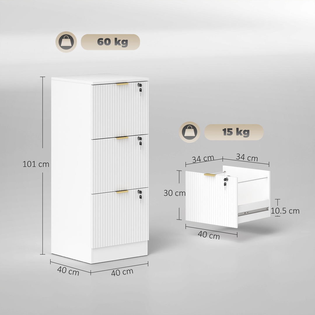 Filing Cabinet, Fluted Vertical File Cabinet with 3 Lockable Drawers - view 3
