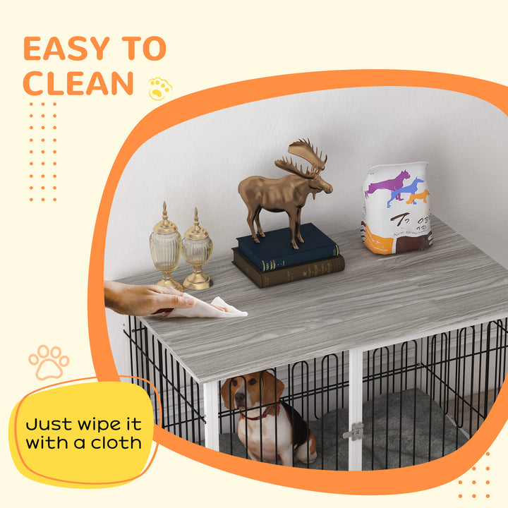 Indoor Dog Crate Furniture, Side End Table, with Soft Washable Cushion, Lockable Doors, for Large Dogs