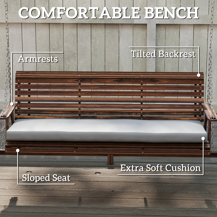 3 Seater Garden Swing Seat, Wooden Swing Chair Bench with Cushion, Sid