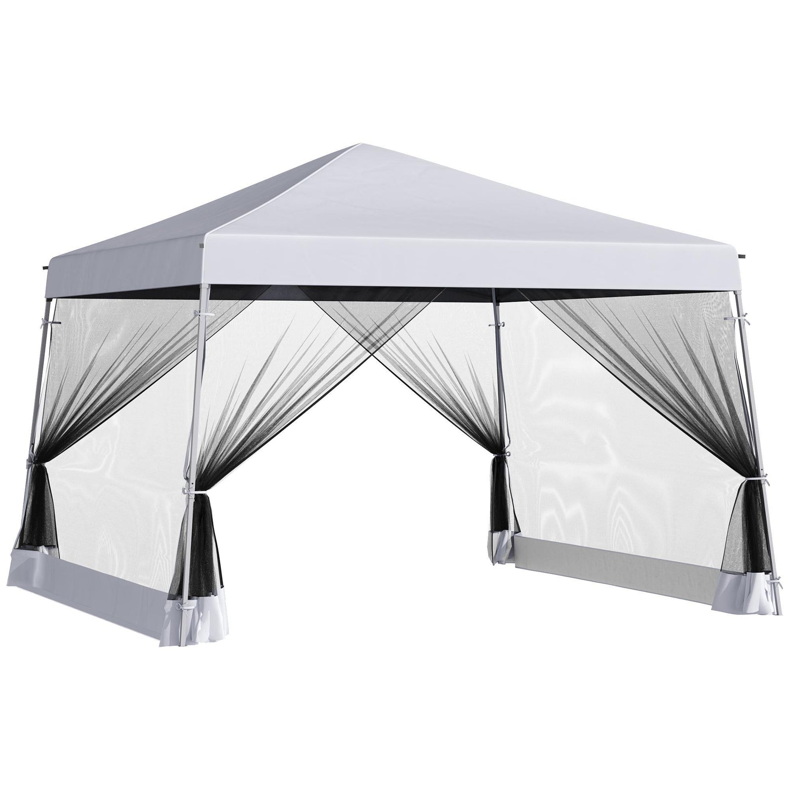Outdoor Garden Pop-up Gazebo Canopy Tent Sun Shade Event Shelter Folding with Adjustable Height, Mesh Screen Side Walls 3.5 M × 3.5 M Base / 3 M × 3 M Top, White