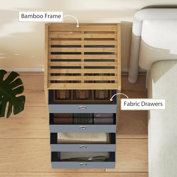 Chest of Drawers, 4 Fabric Drawers Narrow Dresser with Bamboo Frame, L