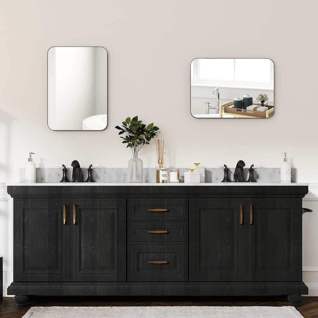 70 x 50cm Curved Bathroom Mirror - Black
