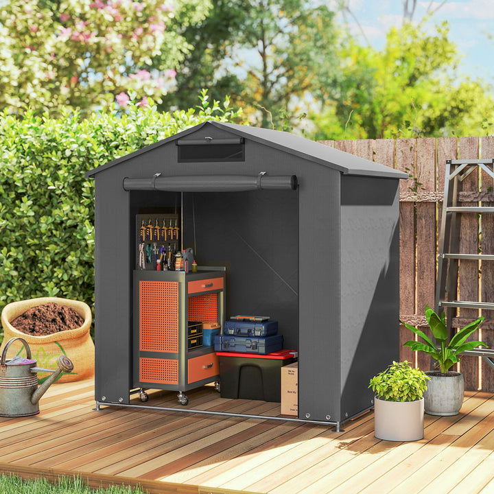 6 x 4 ft Outdoor Garden Storage Shed, Waterproof Bike Tent with Vent and Roll-Up Zipper Door