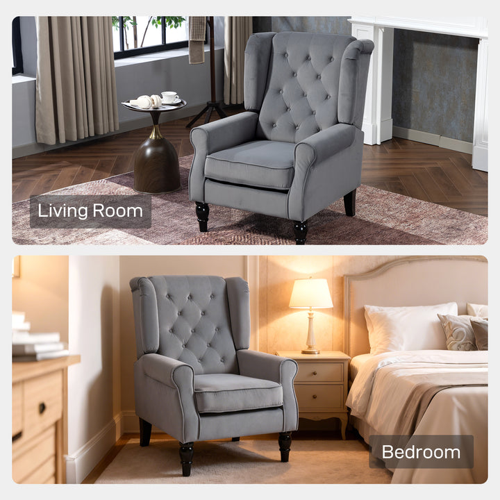 Wingback Accent Chair, Retro Upholstered Button Tufted Occasional Chai