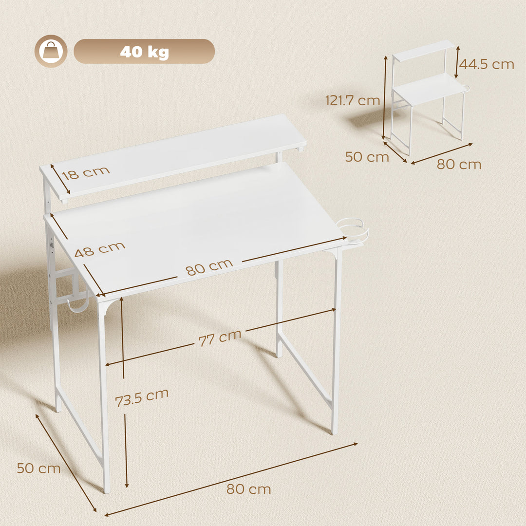 Computer Desk, 80cm Home Office Study Table with Hutch Shelf, Cup Hold