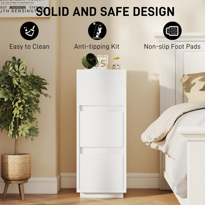 Slim Bedside Table, Narrow Bedside Cabinet with Open Shelf and 2 Drawers for Bedroom, Living Room