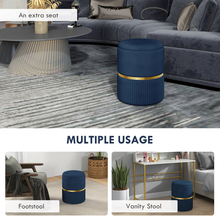 Velvet-Feel Storage Ottoman - Blue