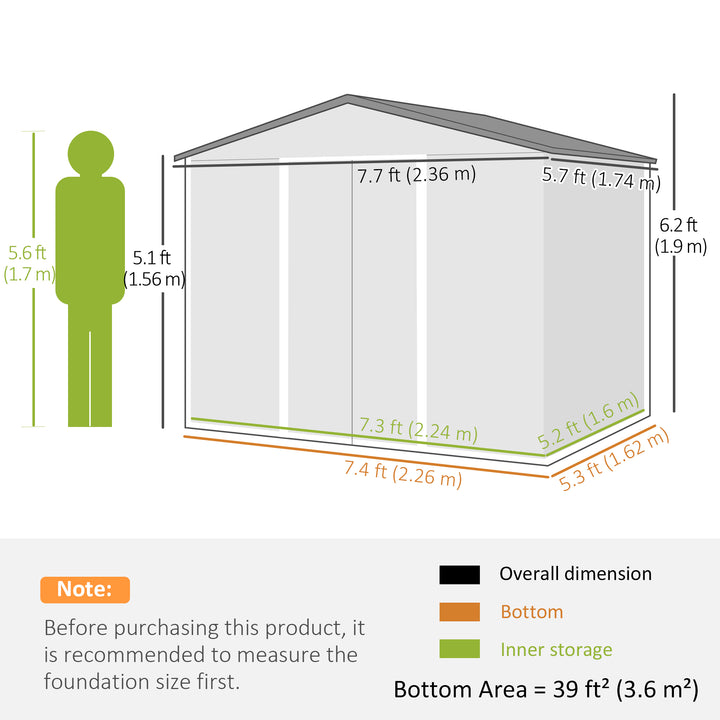 7.7 x 5.7ft Outdoor Garden Storage Shed, Metal Tool House with Ventilation and Sliding Doors, Light Grey