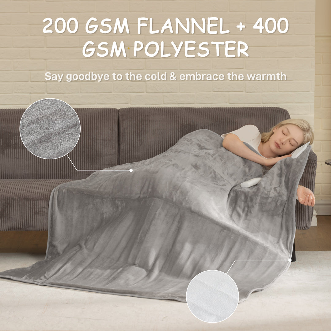 MCL Electric Blanket with Dual Controllers, Machine Washable Heated Throw Blanket with Ultra Soft Flannel Fabric, 5 Heating Levels, 10 Hour Timer, Grey
