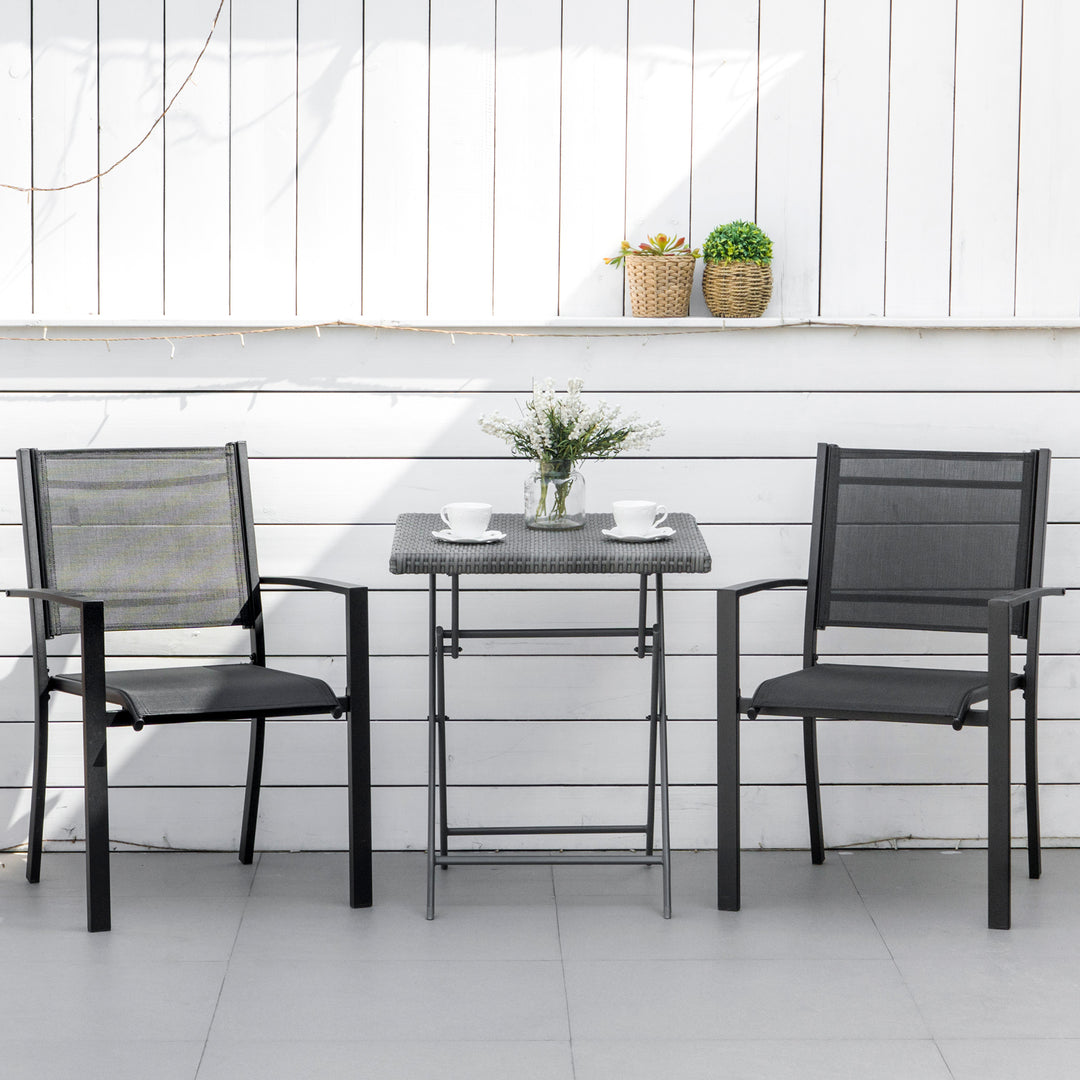 Set of 2 Outdoor Garden Chairs with Steel Frame Texteline Seats for Dining Patio Balcony Black