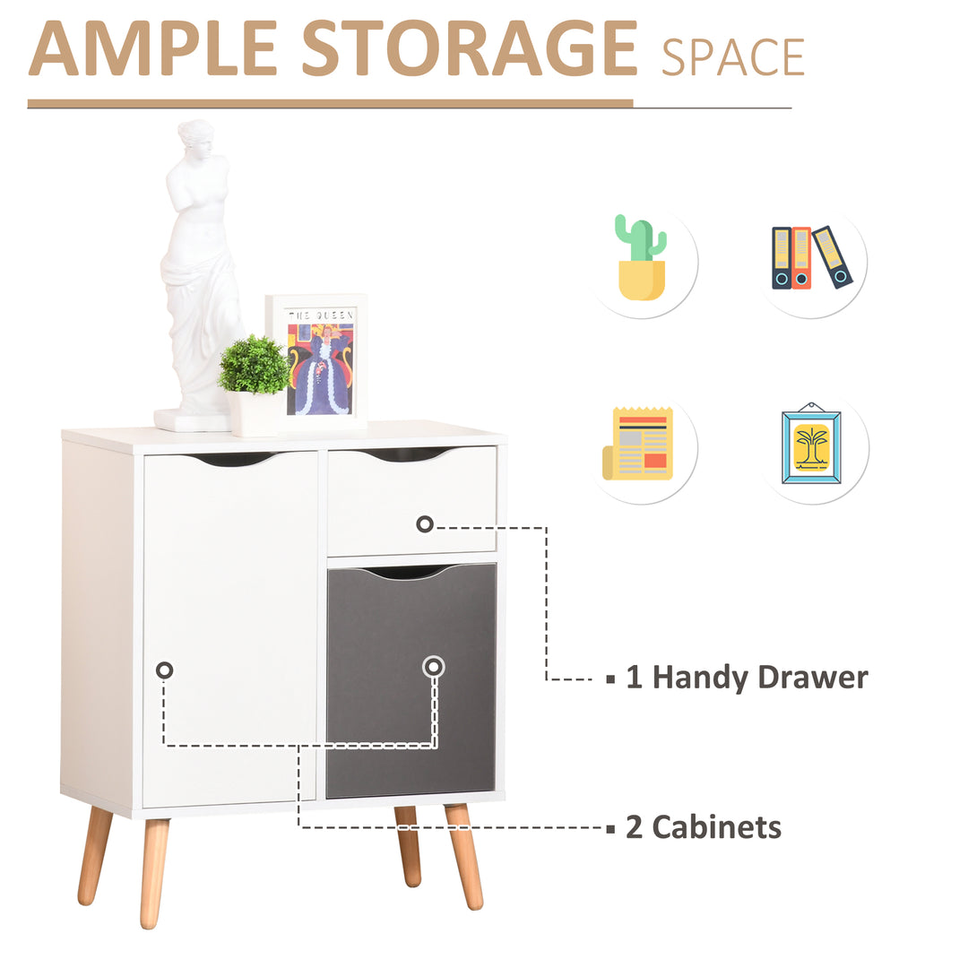 MCL Sideboard Floor Cabinet Storage Cupboard with Drawer and Solid Wood Legs for Bedroom, Living Room, Entryway, Grey