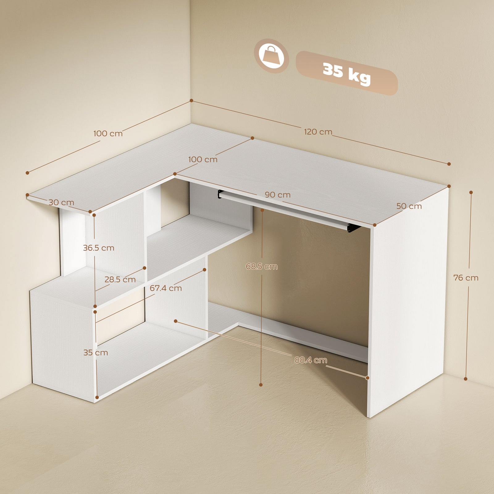 L-Shaped Corner Desk, Computer Desk with Keyboard Tray and Open Shelve