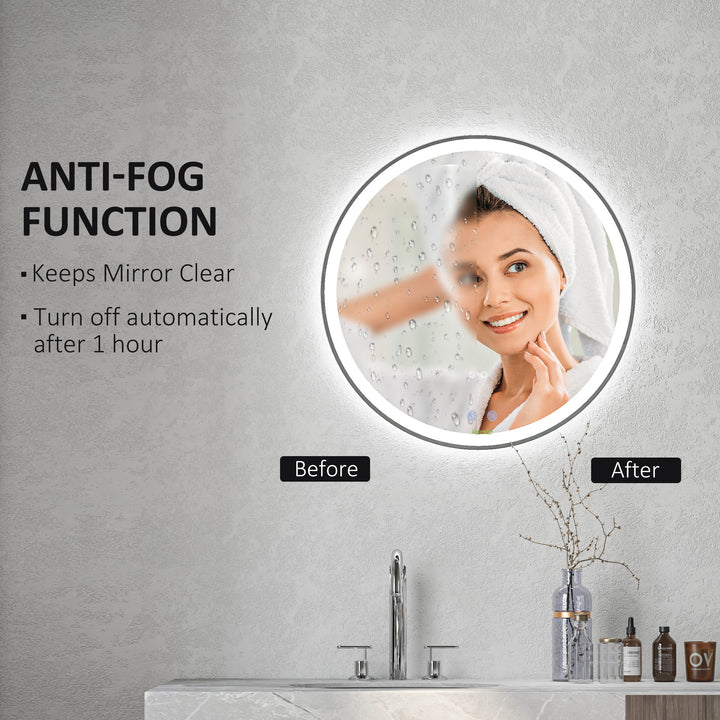 Round Bathroom Mirror with LED Lights, Wall Mount Dimmable Makeup Mirror with 3 Temperature Colours, Defogging Film and Memory Function, Frameless, Hardwired, 70 x 70 cm