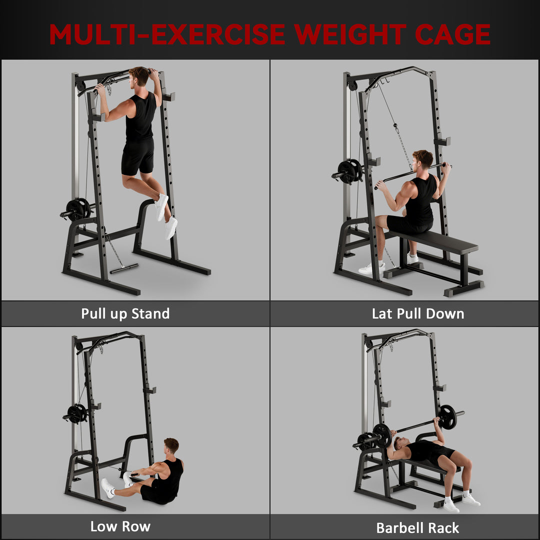 Power Cage Power Rack with 15-Level Squat Rack, Cable Pulley System, Pull up Stand and Push up Stand