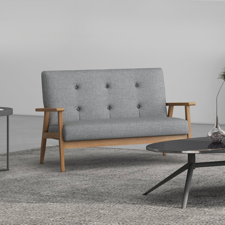 2 Seater Sofa Modern Linen Fabric Upholstery Tufted Couch with Rubberwood Legs for Living Room and Kitchen, Dark Grey