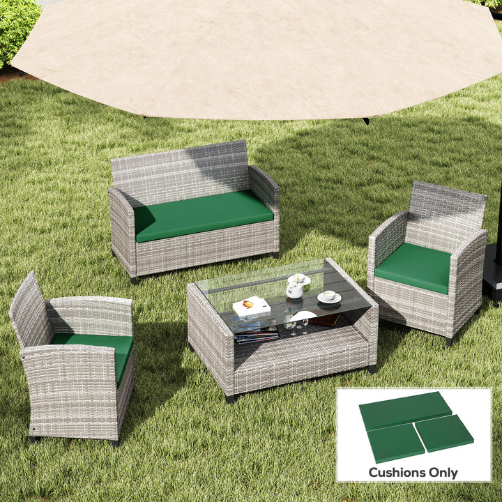 Outdoor Seat Cushion Pads for Rattan Furniture, 3 PCs Garden Furniture Cushions, Green