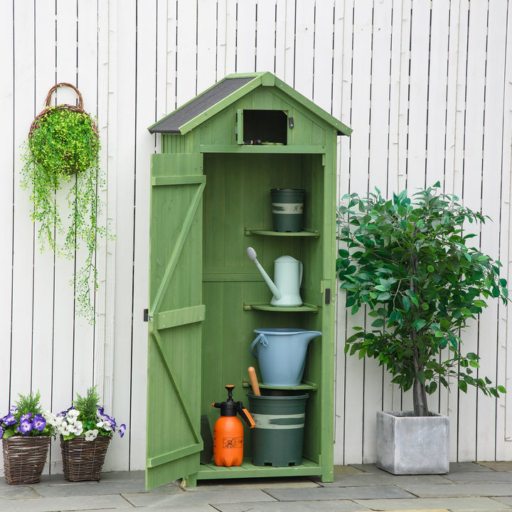 Outsunny Garden Shed Vertical Utility 3 Shelves Shed Wood Outdoor Garden Tool Storage Unit Storage Cabinet, 77 x 54.2 x 179cm