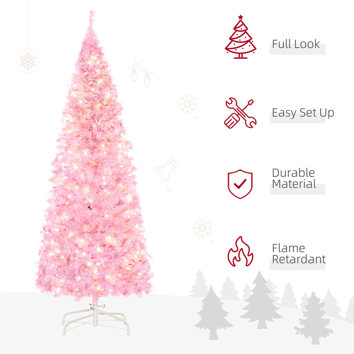 5FT Tall Prelit Pencil Slim Artificial Christmas Tree with Realistic Branches, Warm White LED Lights and 408 Tips, Xmas Decoration, Pink