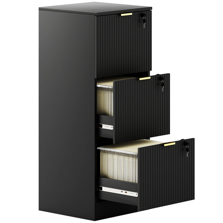 Filing Cabinet, Fluted Vertical File Cabinet with 3 Lockable Drawers a