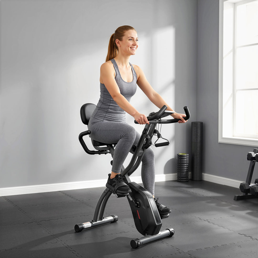4-In-1 Folding Exercise Bike with Resistance Bands, Bluetooth App, 8-L