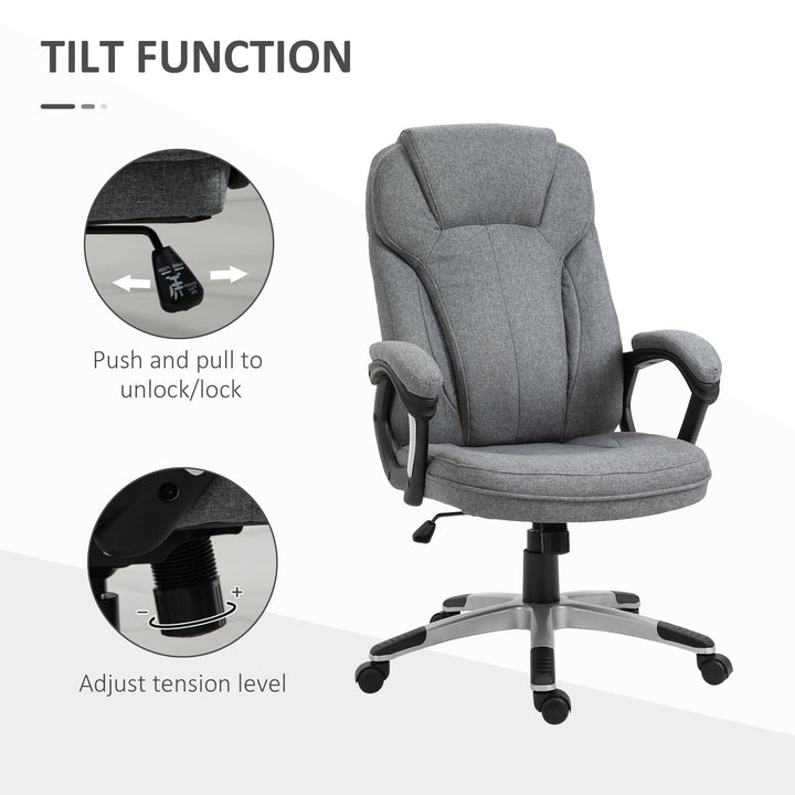 Office Chair, Linen Fabric Desk Chair, Height Adjustable Computer Chair with Padded Armrests, Swivel Wheels and Tilt Function, Grey