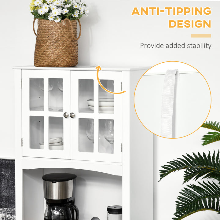 MCL Modern Kitchen Cupboard, Louvered Kitchen Storage Cabinet with Framed Glass Doors and 2 Drawers, White