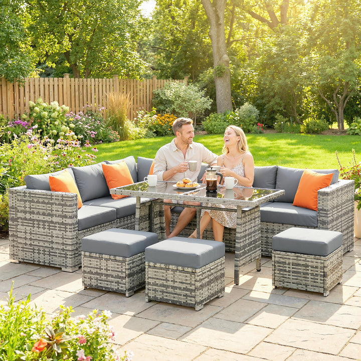 10 Piece Rattan Garden Furniture Set, 3 Corner Sofas with 3 Chairs, 3 