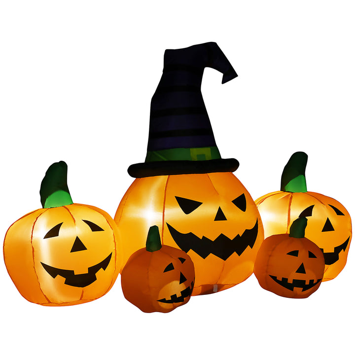 MCL 6ft Inflatable Halloween Large Pumpkin in Hat with Four Small Pumpkins, Blow-Up Outdoor LED Display for Lawn, Garden, Party