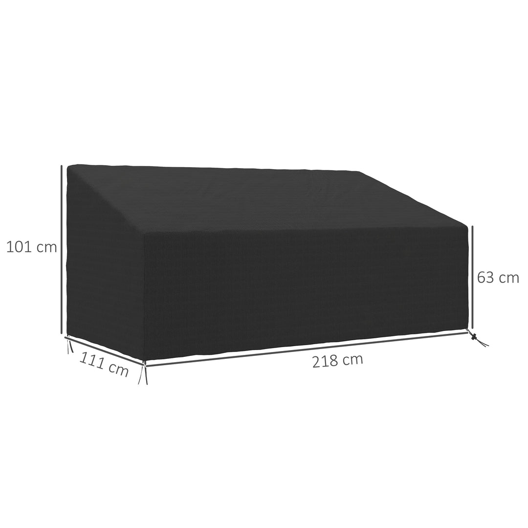 600D Oxford Cloth Garden Furniture Cover Waterproof, 3 Seater Sofa Protector for Patio, Outdoor, Black, 218 x 111 x 63-101 cm