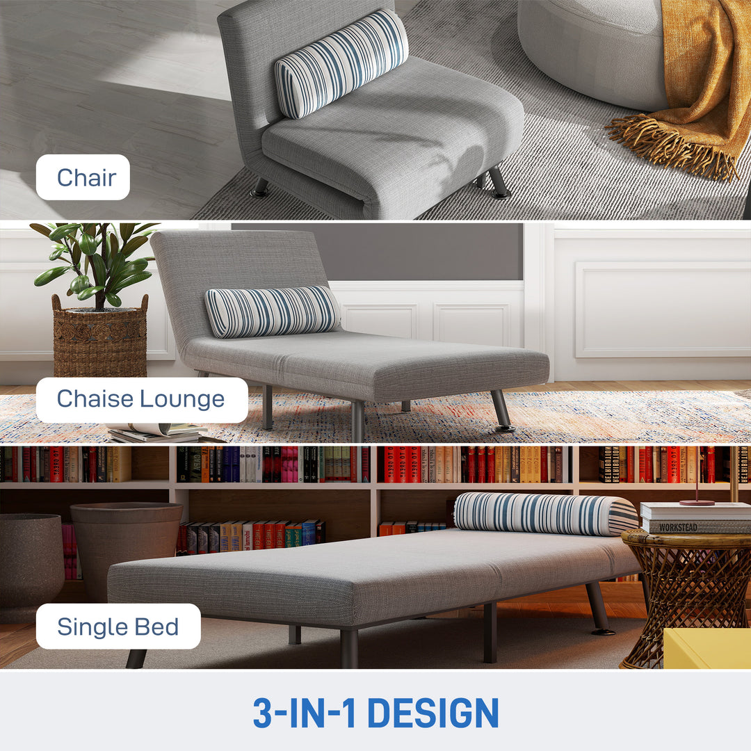 Single Sofa Bed, 1 Person Sleeper Foldable Lounge with Pillow, Grey