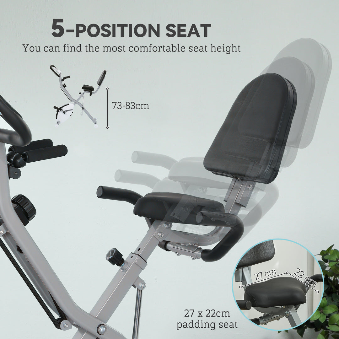SPORTNOW Five-in-one Foldable Exercise Bike, Stationary Bike with Arm Workout Bands, LDC Monitor, Phone Holder, White