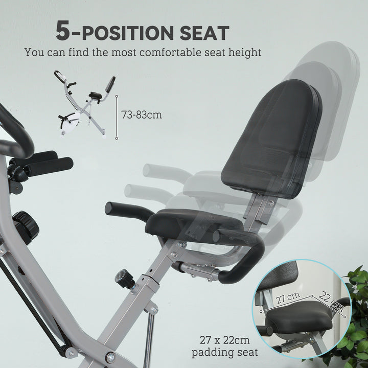 SPORTNOW Five-in-one Foldable Exercise Bike, Stationary Bike with Arm Workout Bands, LDC Monitor, Phone Holder, White
