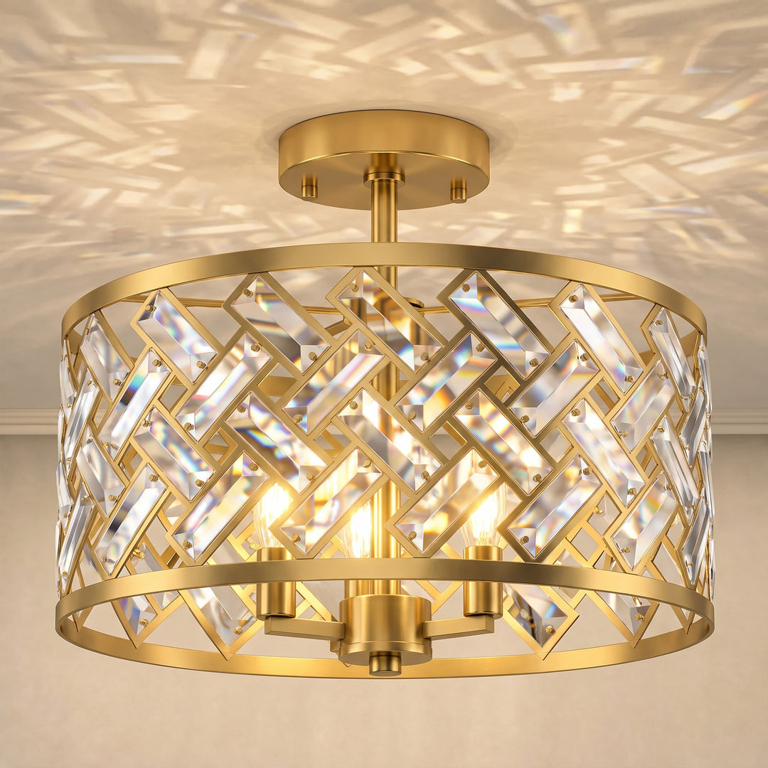 3-Light Crystal Glass Ceiling Light, Modern Ceiling Lamp with 3 E14 - view 2