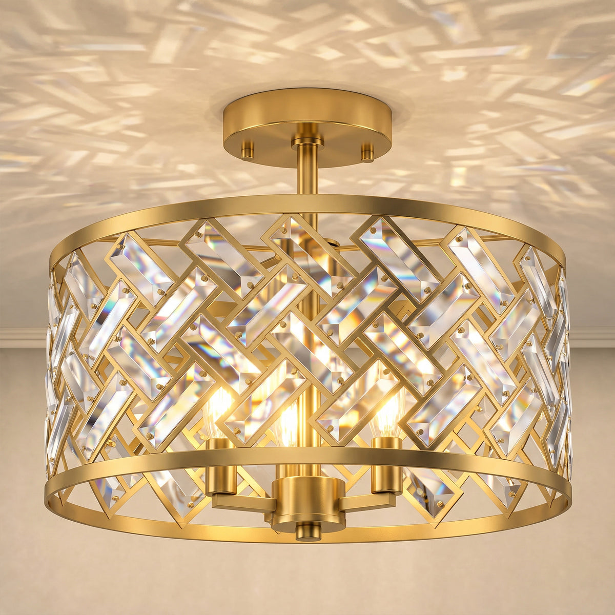 3-Light Crystal Glass Ceiling Light, Modern Ceiling Lamp with 3 E14 - view 2