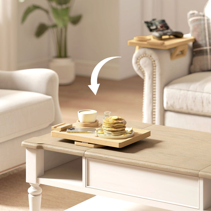 Anti-Slip Sofa Armrest Tray, Bamboo Sofa Arm Tray with 360° Phone Hold