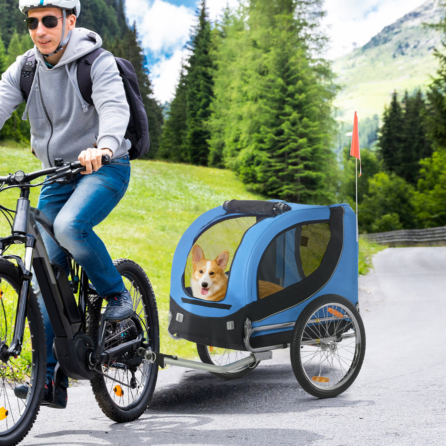 Steel Dog Bike Trailer Pet Cart Carrier for Bicycle Kit Water Resistant with Hitch Coupler Travel Black and Blue