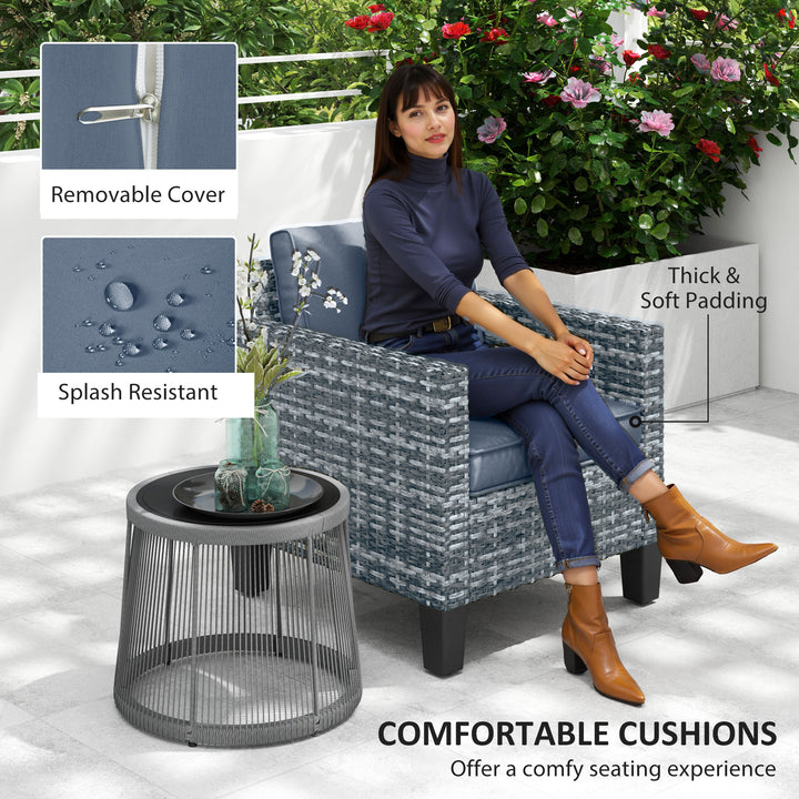 Single Rattan Armchair, with Cushions - Light Grey
