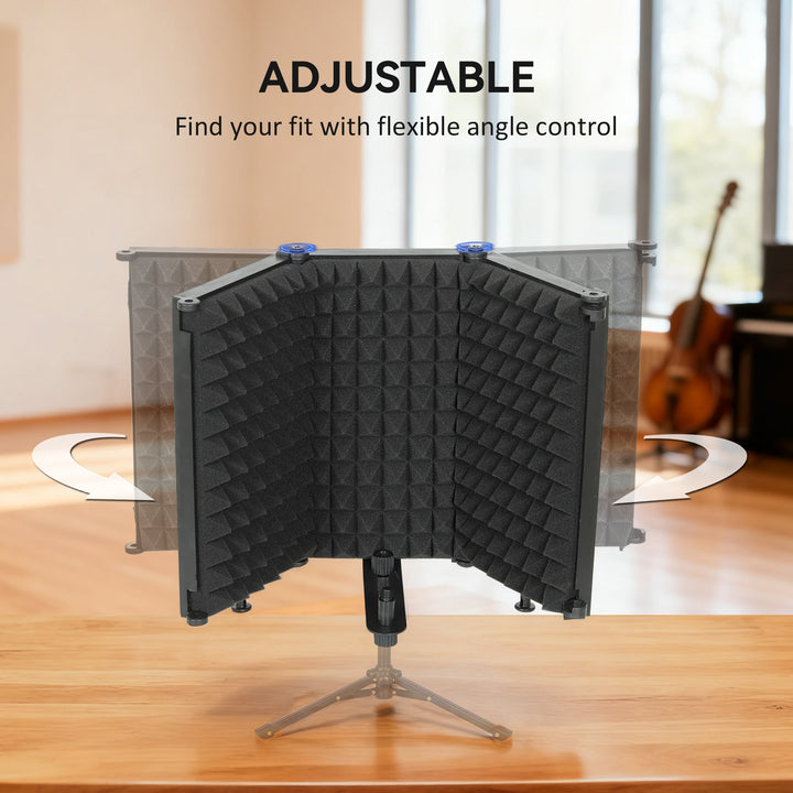 Studio Microphone Isolation Shield, Foldable Adjustable Recording Studio Equipment, 3-Panel High Density Absorbent Foam Shield with 3/8" Threaded Mount