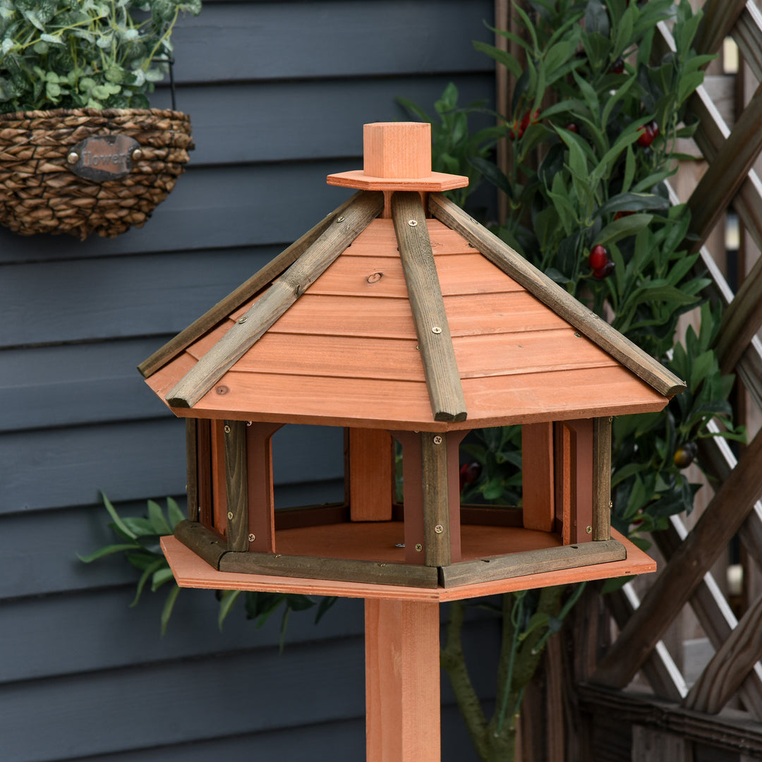 MCL 130cm Wooden Bird Table, Feeding Station with Roof for Outdoor, Brown