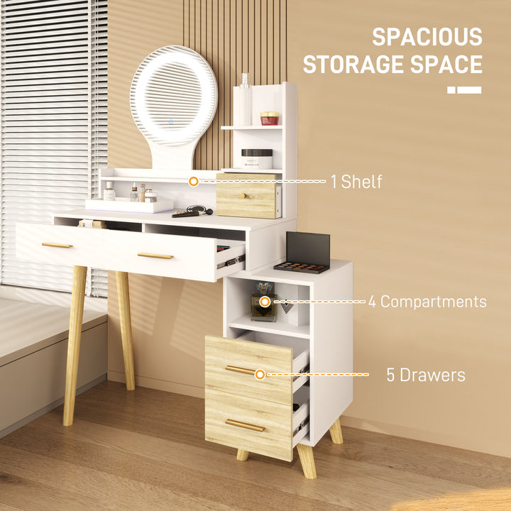 Elegant Dressing Table, with Storage - White