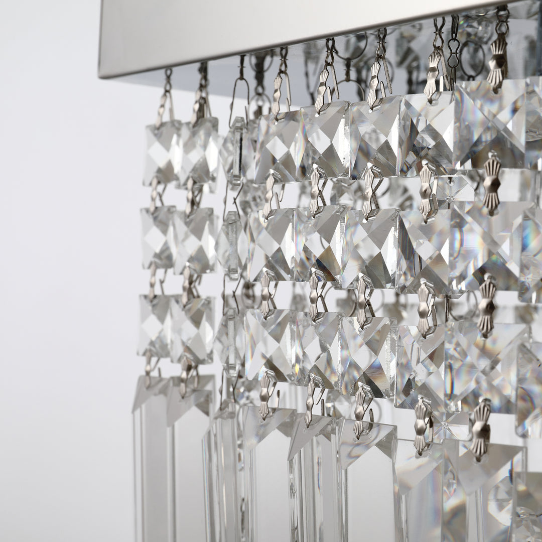 MCL Modern Crystal Ceiling Light Square Crystal Chandelier for Living Room, Dining Room, Hall, E14 Base, Silver, 80 x 25 x 23cm