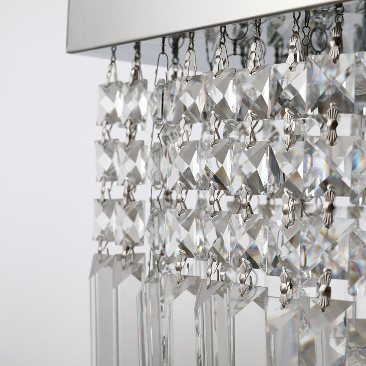 MCL Modern Crystal Ceiling Light Square Crystal Chandelier for Living Room, Dining Room, Hall, E14 Base, Silver, 80 x 25 x 23cm